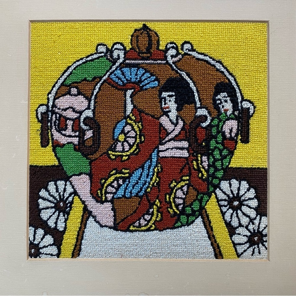 Vintage Cross Stitch Framed Japanese Artwork - Picture 7 of 7